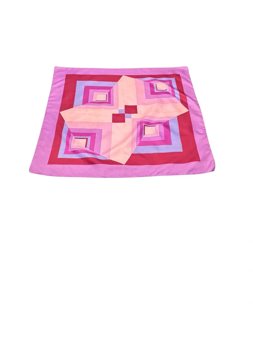 Vibrant Vintage Geometric Pink & Purple Square Silk Scarf